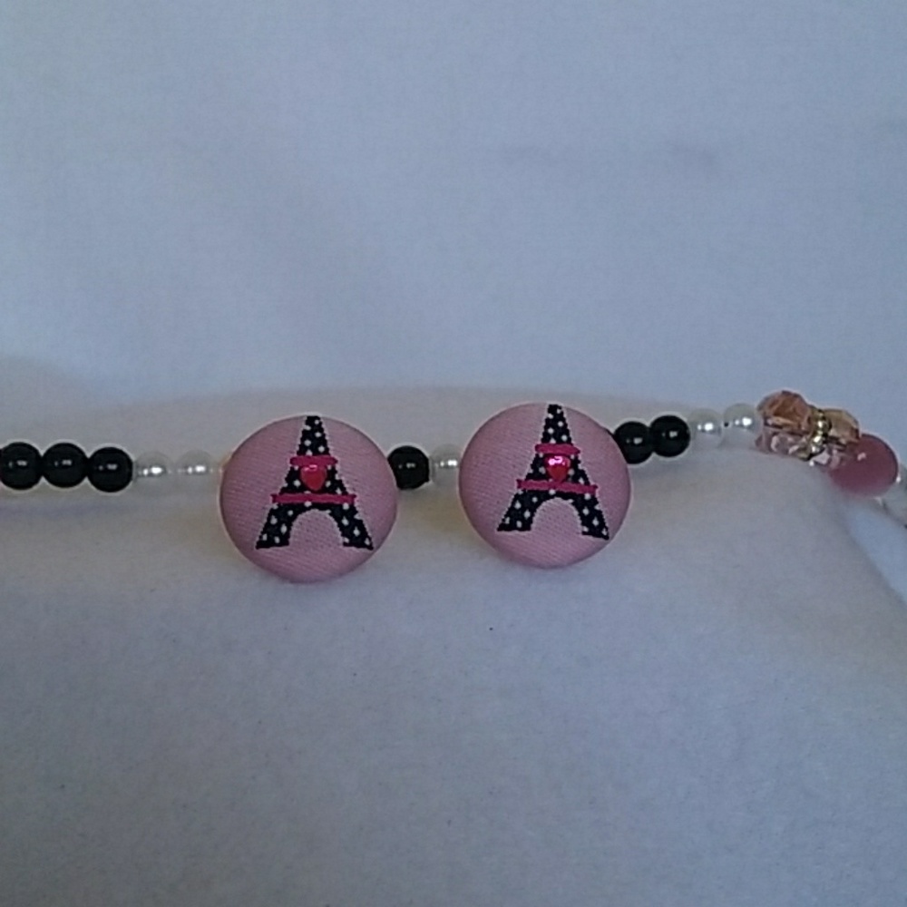 Pink fabric Eiffel tower post earrings